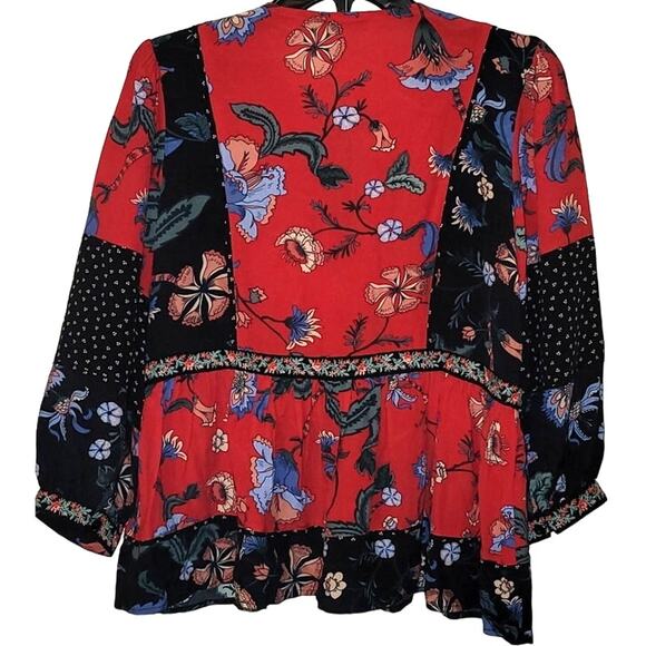 New Anthropologie x Love Sam Naomi Patchwork Peasant Top $275 SMALL Floral Boho - Picture 5 of 5